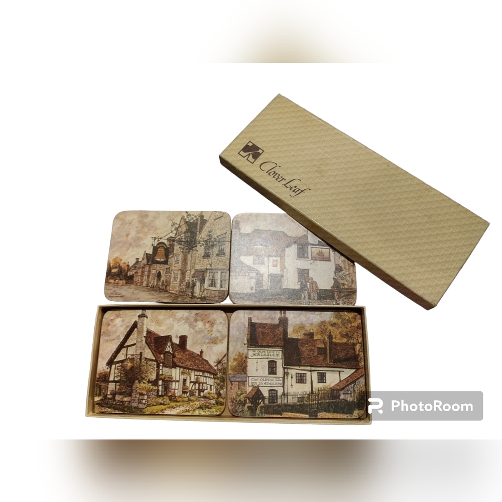 Vintage Clover Leaf Coasters Set of 4 Scenes  England Country Theme